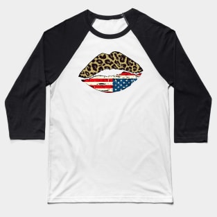 Leopard Patriotic Kiss,4th of July,American flag lips, Cheetah Pattern & American Kiss Baseball T-Shirt